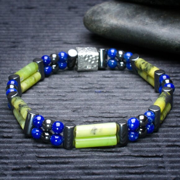 Chrysoprase and Lapis Double Power Bracelet - Handmade to Order - Picture 2 of 3